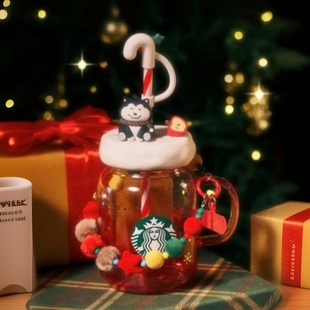 星巴克杯子2025圣诞节暖意融融系列可爱短靴造型玻璃吸管杯配杯套