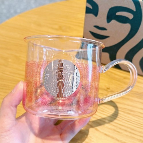 星巴克杯子清仓特价优惠简约日本樱花铜章玻璃杯高颜值办公桌面杯