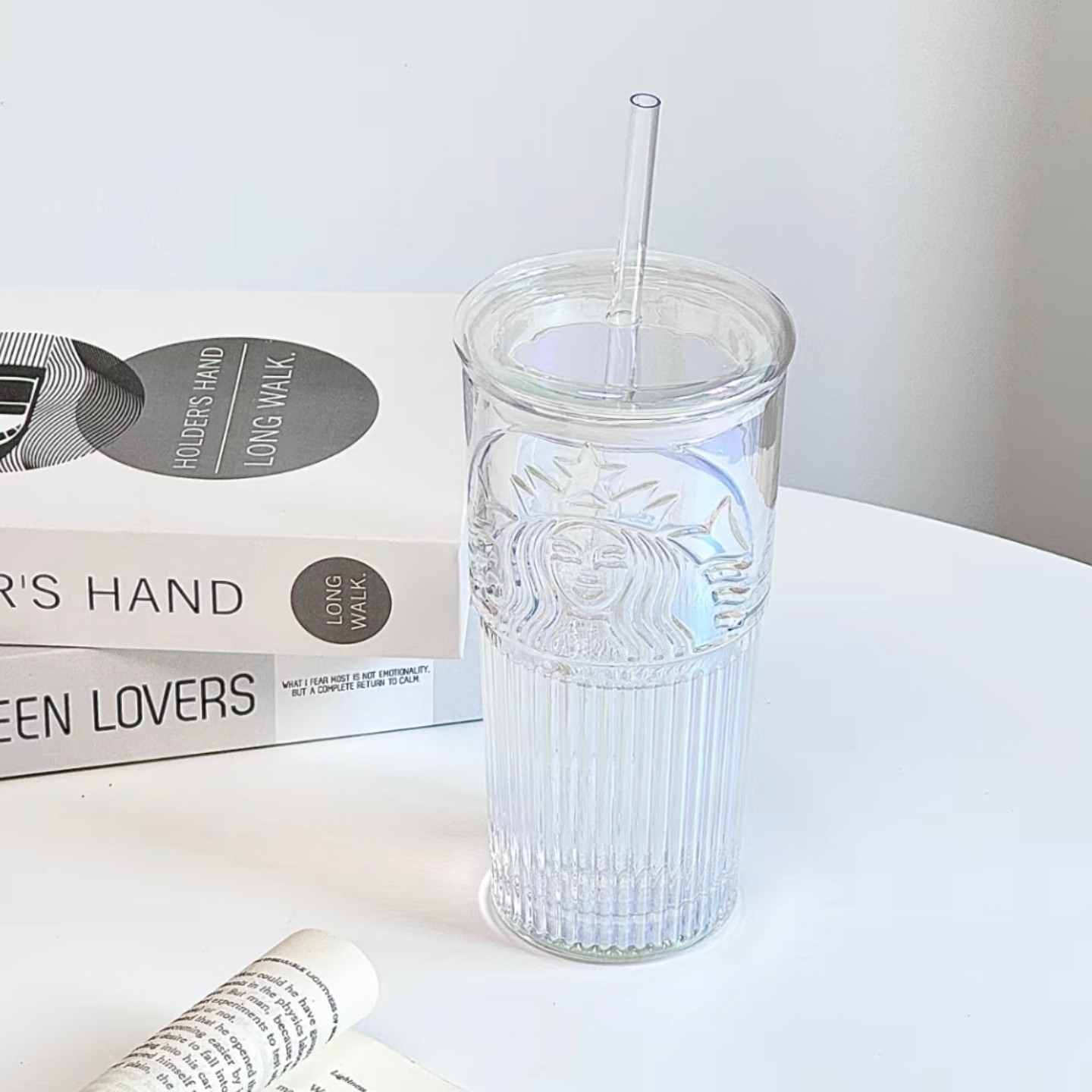 星巴克杯子清仓特价优惠高颜值小清新炫彩极光女神浮雕玻璃吸管杯