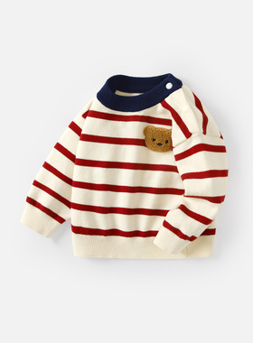 婴儿毛衣秋冬男宝宝红色针织衫上衣冬装加绒加厚男童新年拜年打底