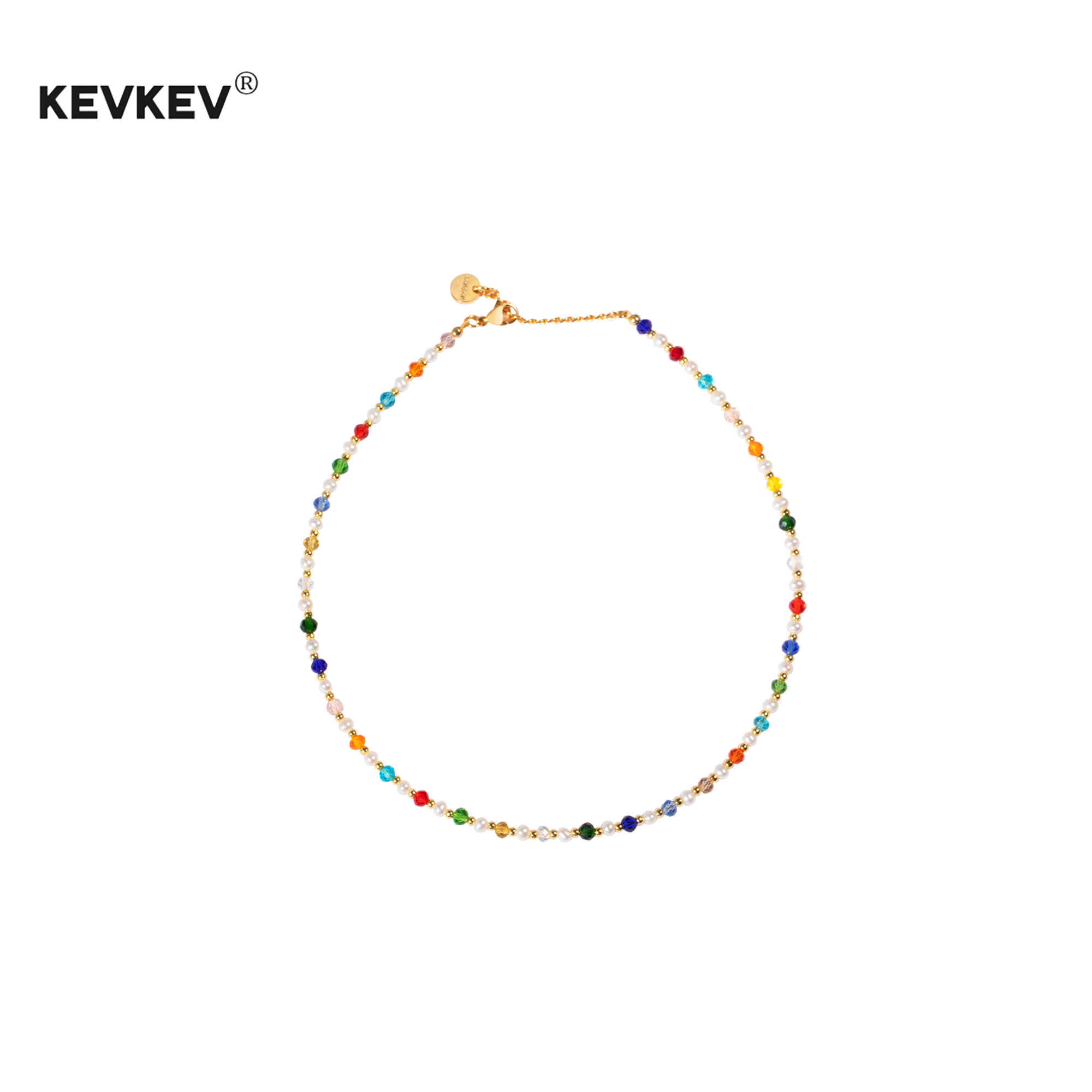 kevkev多巴胺天然石彩色串珠彩虹珍珠项链女轻奢小众锁骨颈链礼物