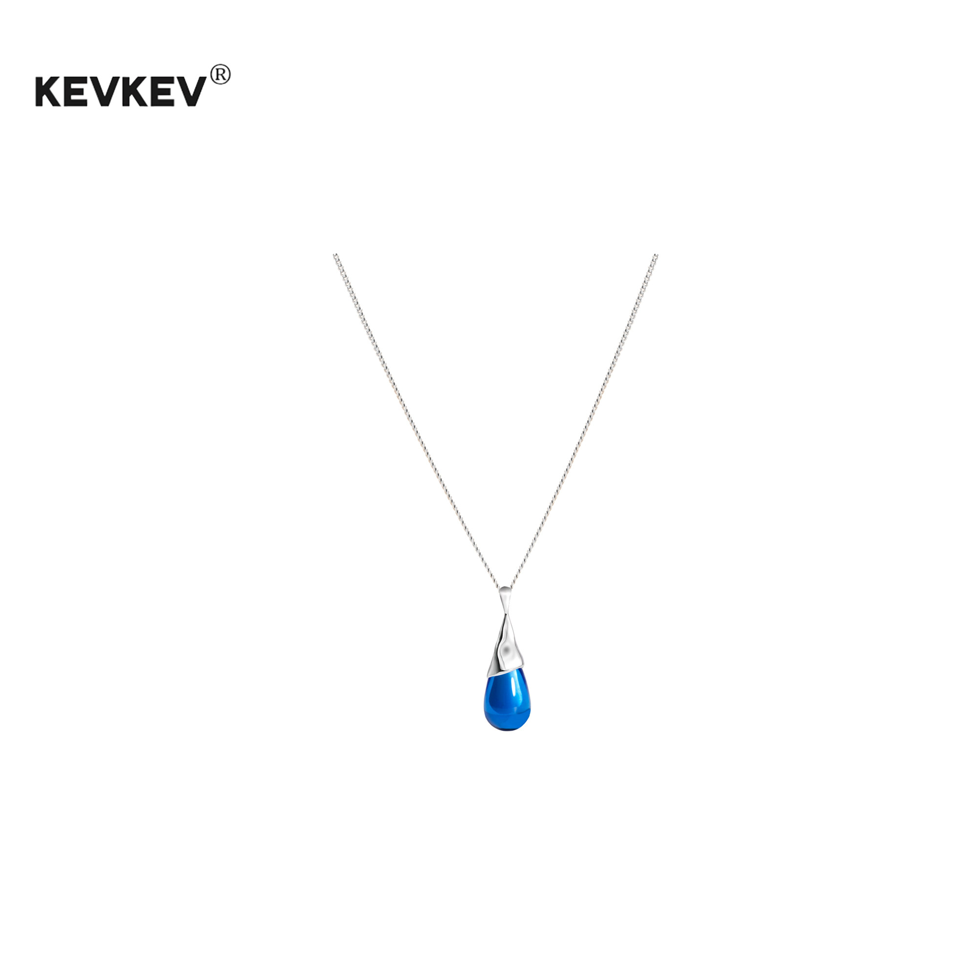 kevkev蓝色水滴S925银项链女ins复古法式极简小众清冷感锁骨链