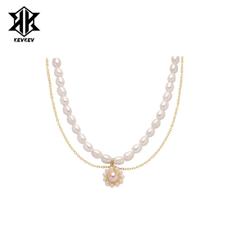 双层太阳花天然珍珠项链女