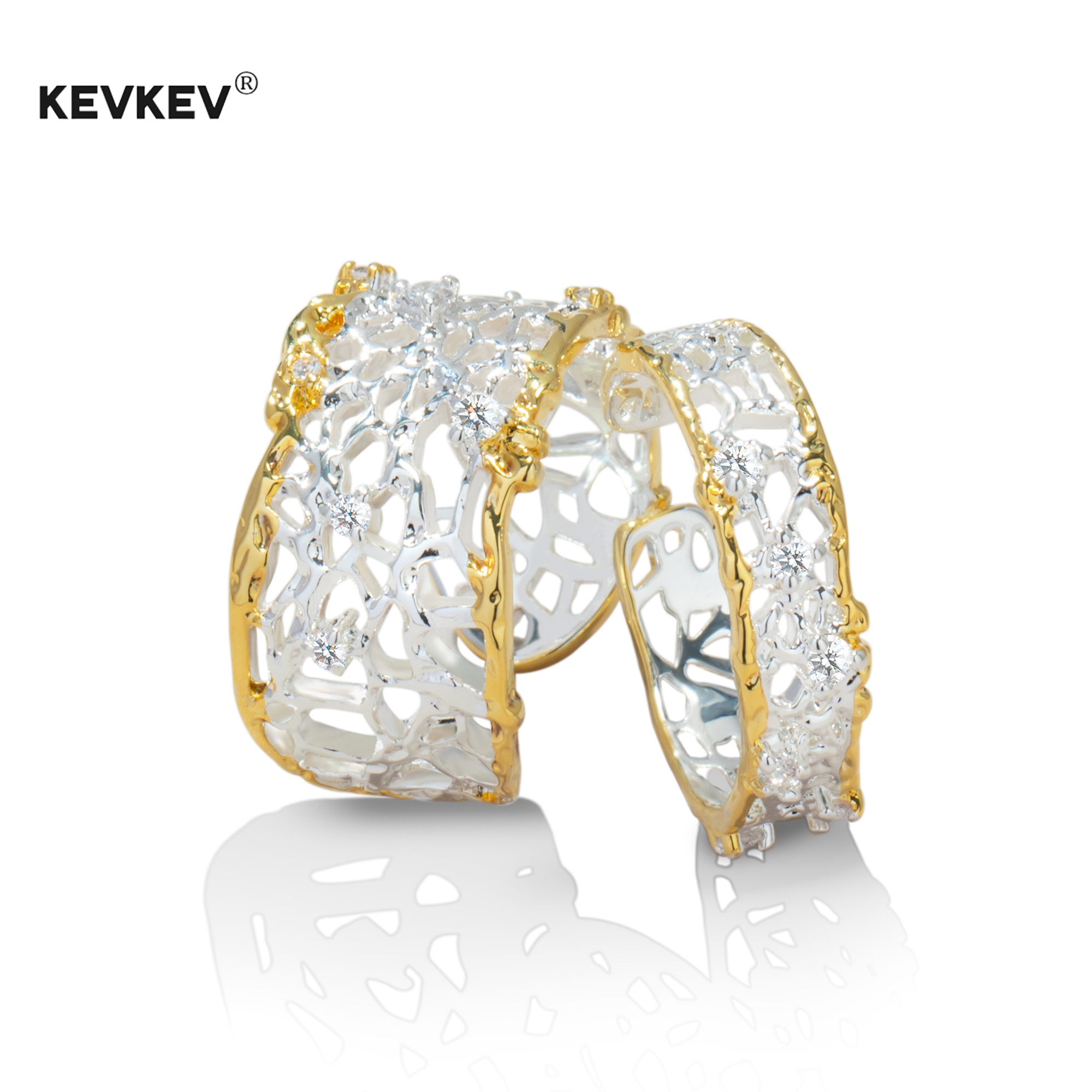KEVKEV 单依纯同款法式复古镂空蕾丝开口戒指镀18K金高级感轻奢女