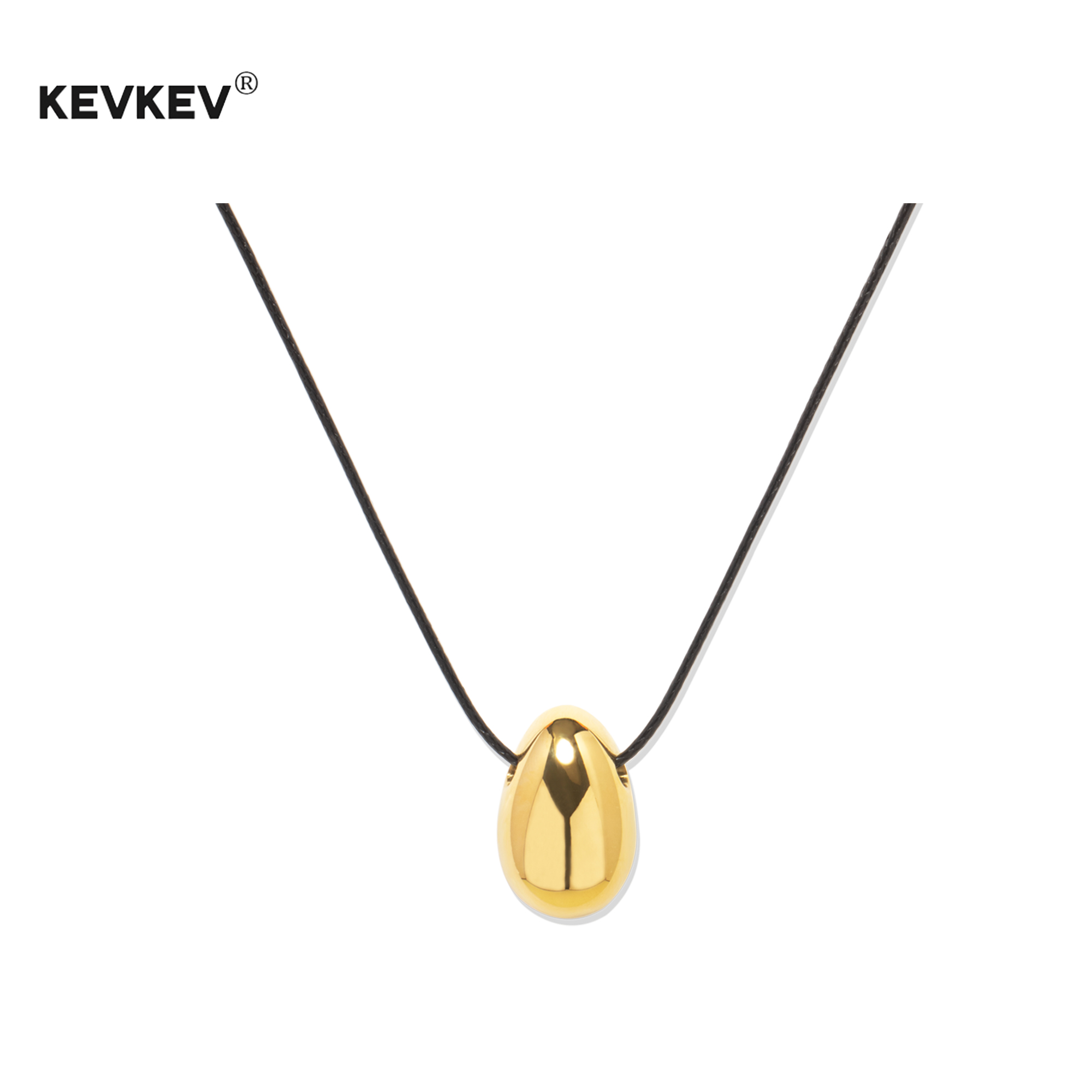 kevkev韩系皮绳水滴金属吊坠镀18K金小众长款冷淡风项链毛衣链女