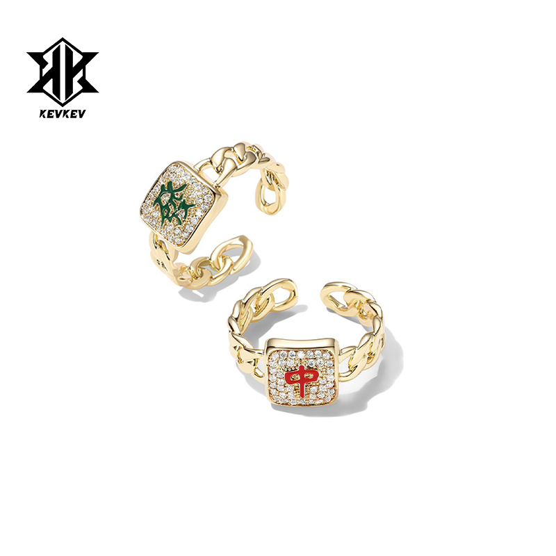 s925纯银红中发财麻将戒指好运