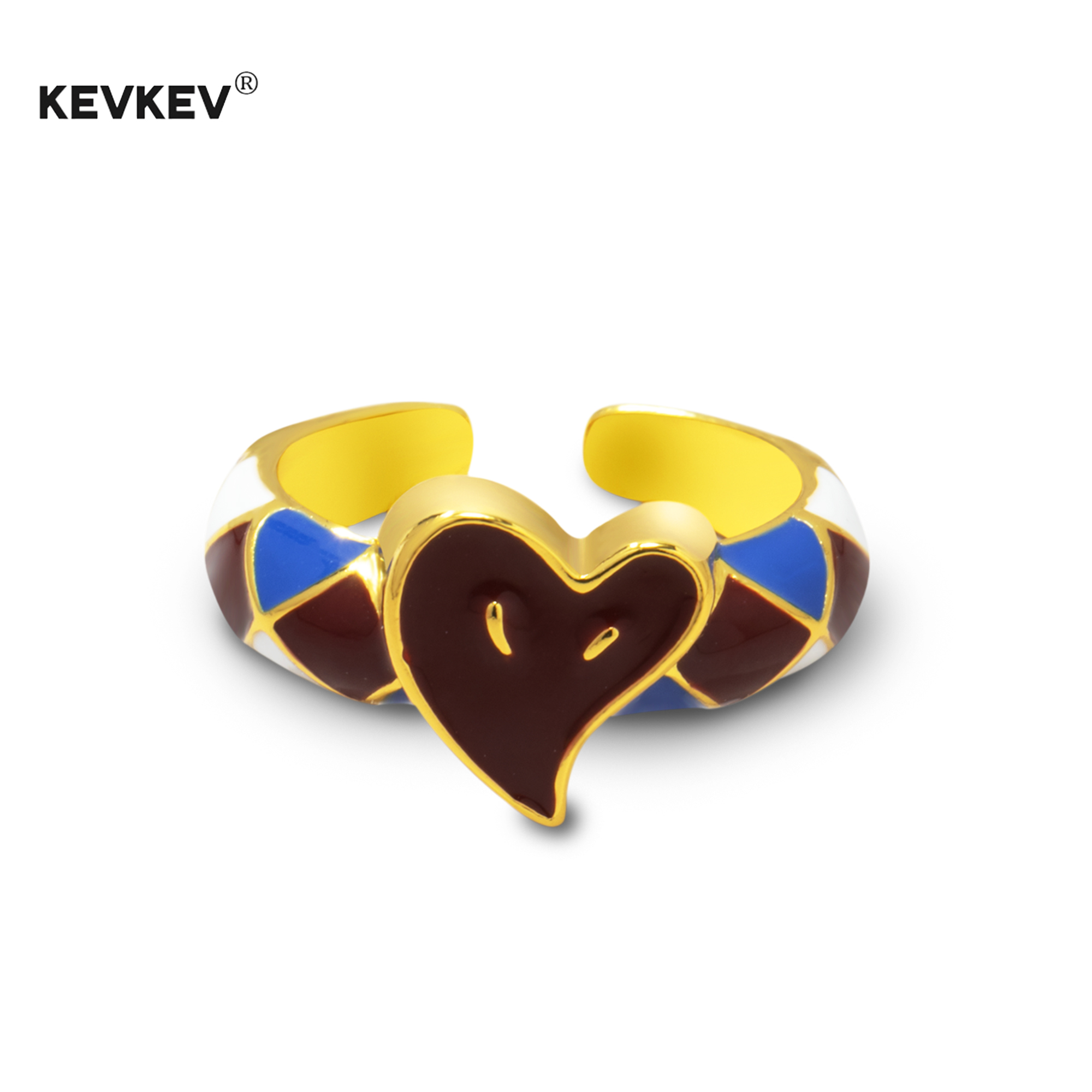 kevkev 珐琅彩爱心戒指开口戒女轻奢镀18K金戒指高级感气质指环女