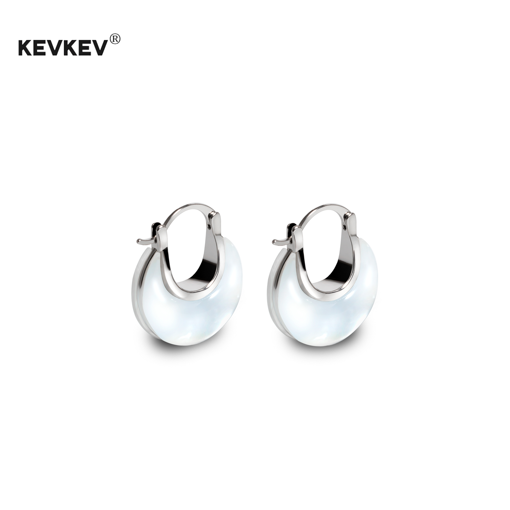 kevkev章若楠同款S925银耳环天然白贝母耳扣圈圈耳钉法式轻奢耳饰