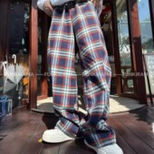 大裤 高腰直筒裤 腿 格子宽松美式 休闲阔腿长裤 男女同款 加绒加厚冬季