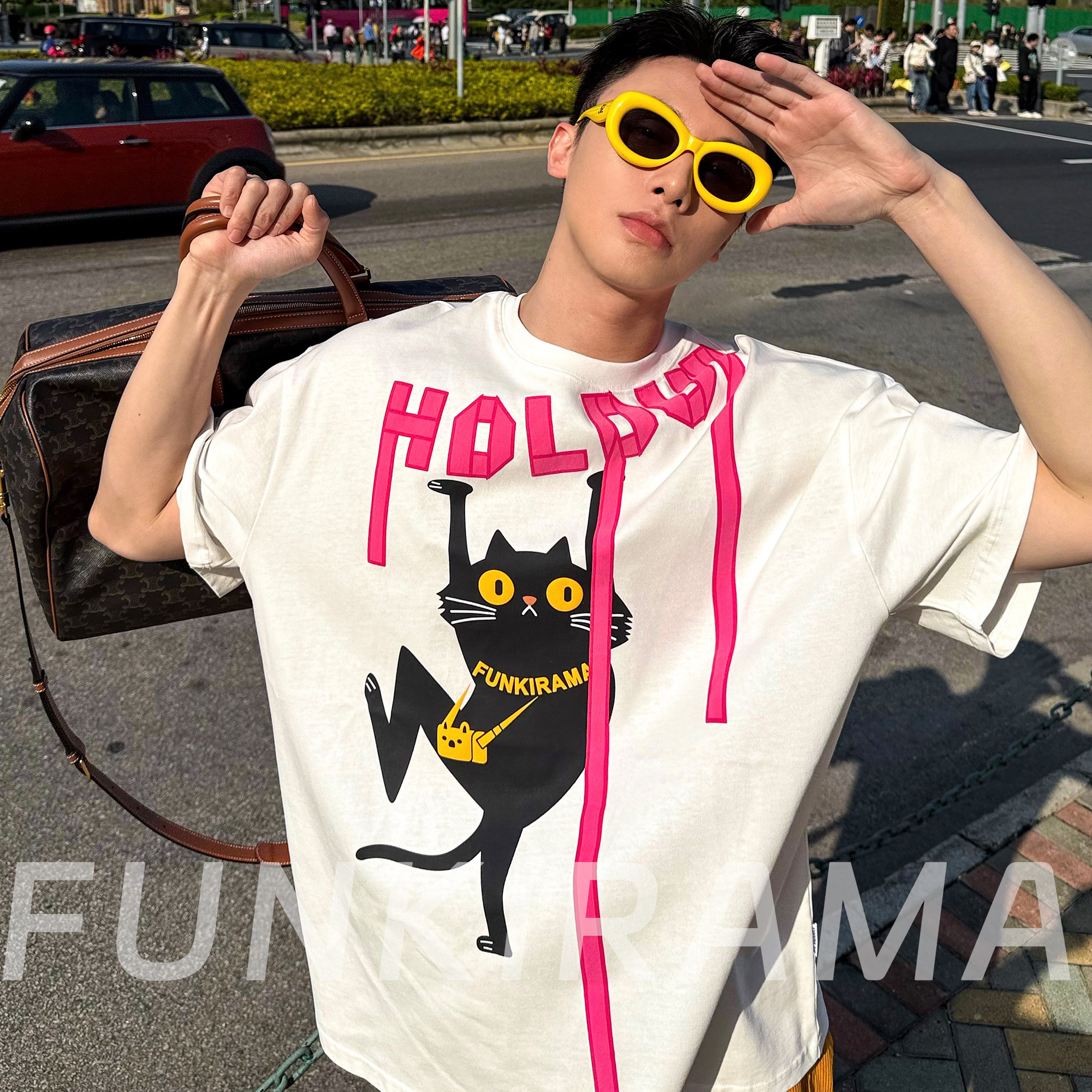 获衣局原创设计印花T恤男女小猫美式多巴胺穿搭卡通情侣款短袖tee