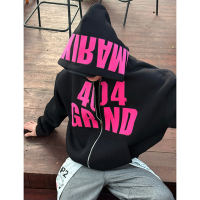 重工贴布绣重磅美式连帽卫衣外套