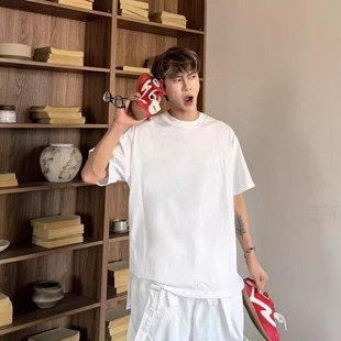 圆领短袖 获衣局 重磅纯色黑白T T恤 打底街头单穿百搭T恤 净版