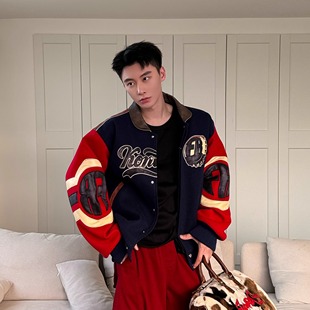 获衣局原创大脚狼复古美式 拼接加棉宽松休闲男女夹克外套棉服保暖