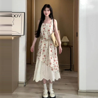 正品夏季2025新款波西米亚长裙小个子碎花吊带连衣裙子女绝美海边