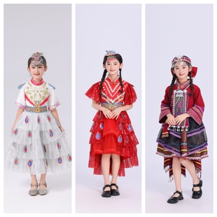 儿童夏季傣族舞蹈服装女大摆孔雀舞演出服彩云之南练习裙艺考剧目