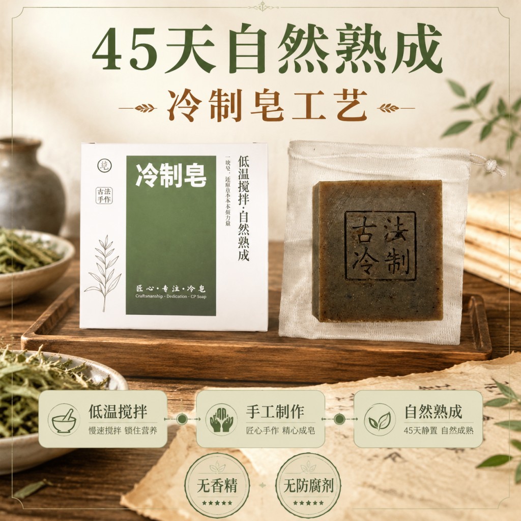 艾草手工皂温和清洁洗脸洁面控油清爽洗澡沐浴冷制皂月子儿童泡澡