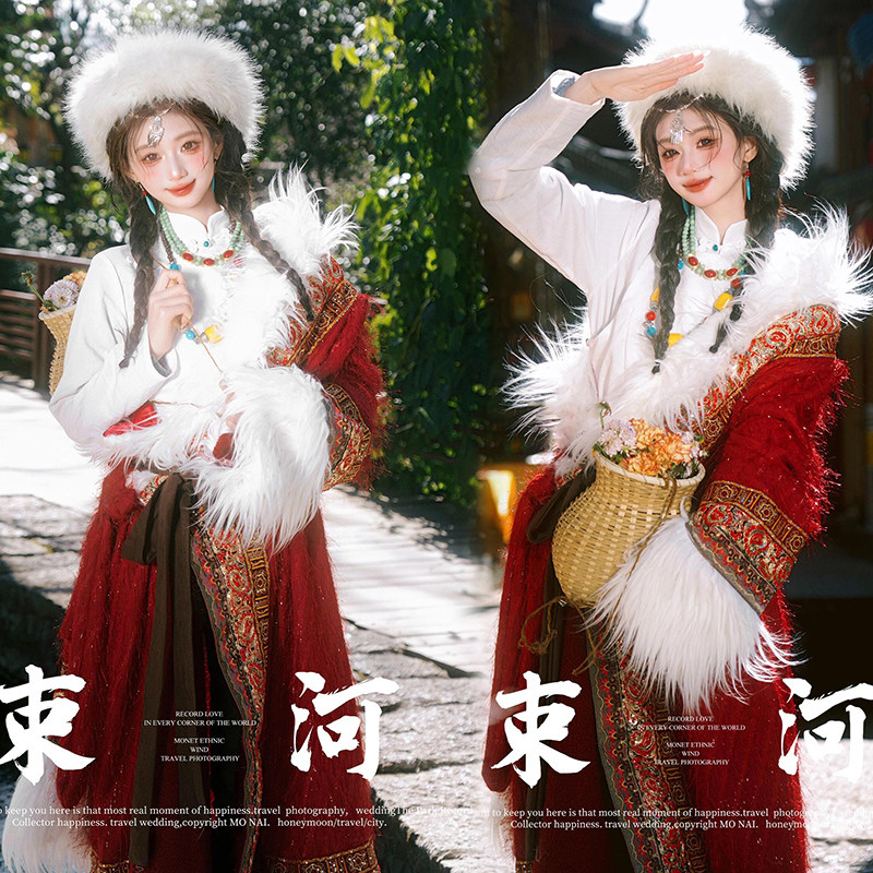 藏服新款旅拍民族藏袍云南摄影旅游丽江少女西藏藏族服饰写真服装