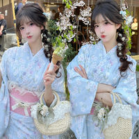 "Divine girl in Japanese kimono, fresh photography, retro small shaking sleeves, dark long dress, improved Chinese style kimono girl. thumbnail 7