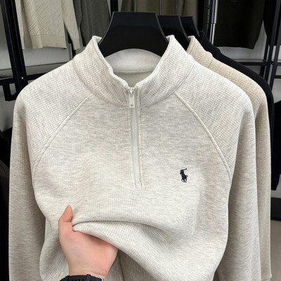 保罗一体绒重磅男士半拉链立领卫衣加绒加厚保暖针织打底衫上衣男