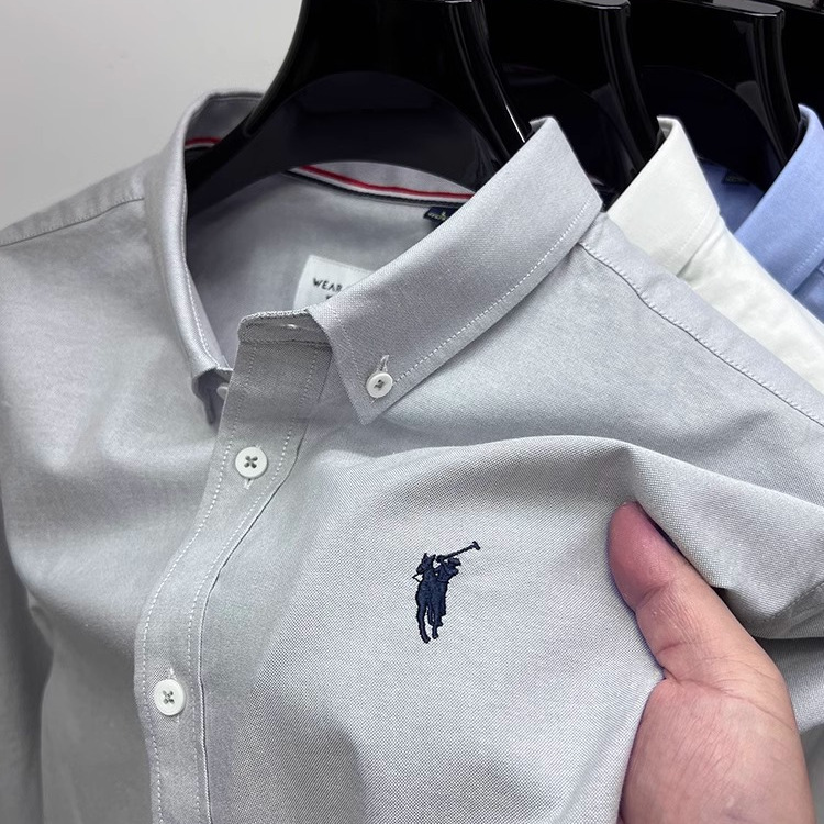 100%纯棉！欧式经典款！全棉长袖衬衫男春秋季刺绣马标休闲衬衣