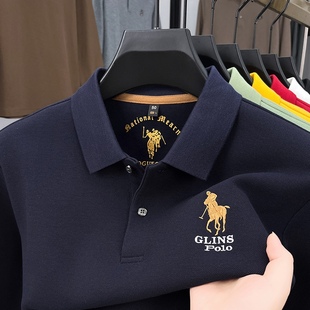 专柜品牌 保罗POLO衫 正品 中年刺绣t恤春秋上衣 男士 新疆棉长袖