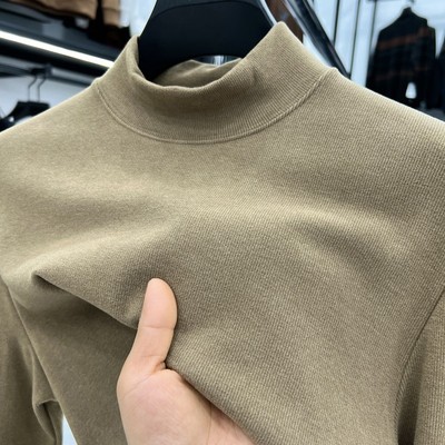 德绒打底衫男秋冬半高领卫衣内搭纯色无痕保暖内衣双面绒长袖t恤