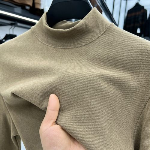 德绒打底衫男秋冬半高领卫衣内搭纯色无痕保暖内衣双面绒长袖t恤