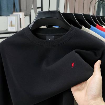 保罗卫衣男士秋季2025新款纯色圆领套头中青年宽松加绒长袖打底衫