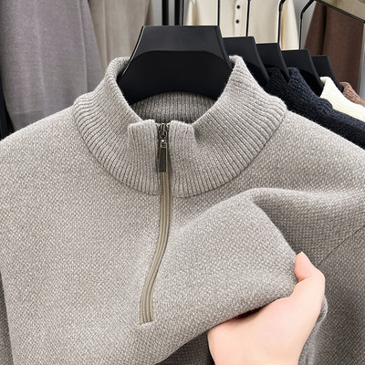 特别厚实保暖~不起球~加绒加厚毛衣男冬季打底衫拉链半高领针织衫