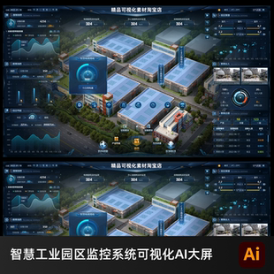 数据可视化智慧园区安防监控数据大屏UI界面AI源文件svg设计素材