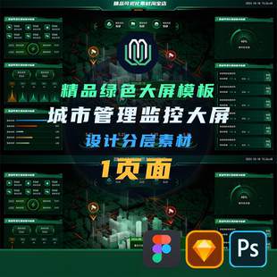 B端绿色可视化城市管理监控大屏可视化大屏figma/PS分层素材文件