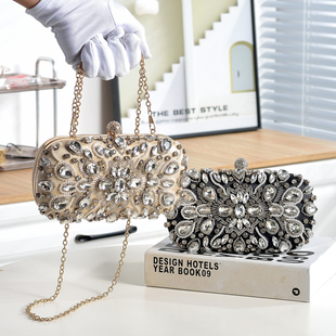 新款复古镶钻手工钉珠宴会包手拿包礼服包旗袍女包气质女包