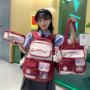 ins风书包女小学生三到六年级高颜值初中生高中生三件套双肩背包
