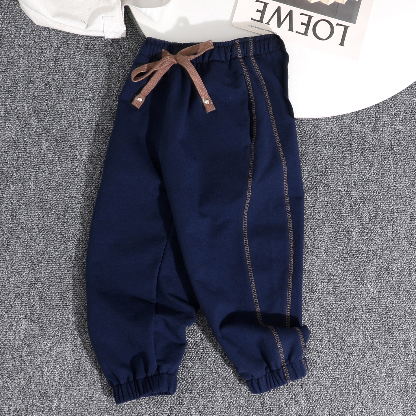 【儿童白色休闲裤】宽松嘻哈萝卜裤 弯刀裤 全棉粗纺有型不塌