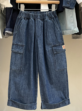 ResumeHome简历童装春季装新款儿童大口袋工装牛仔裤宝宝休闲长裤