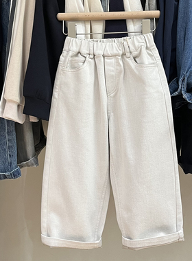 ResumeHome简历童装春季儿童纯棉杏色牛仔裤宝宝不掉色牛仔长裤