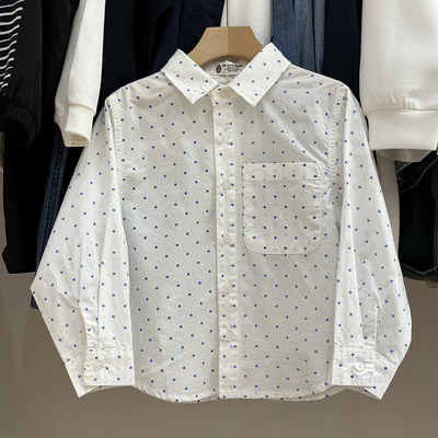 简历童装春季纯棉透气波点衬衫