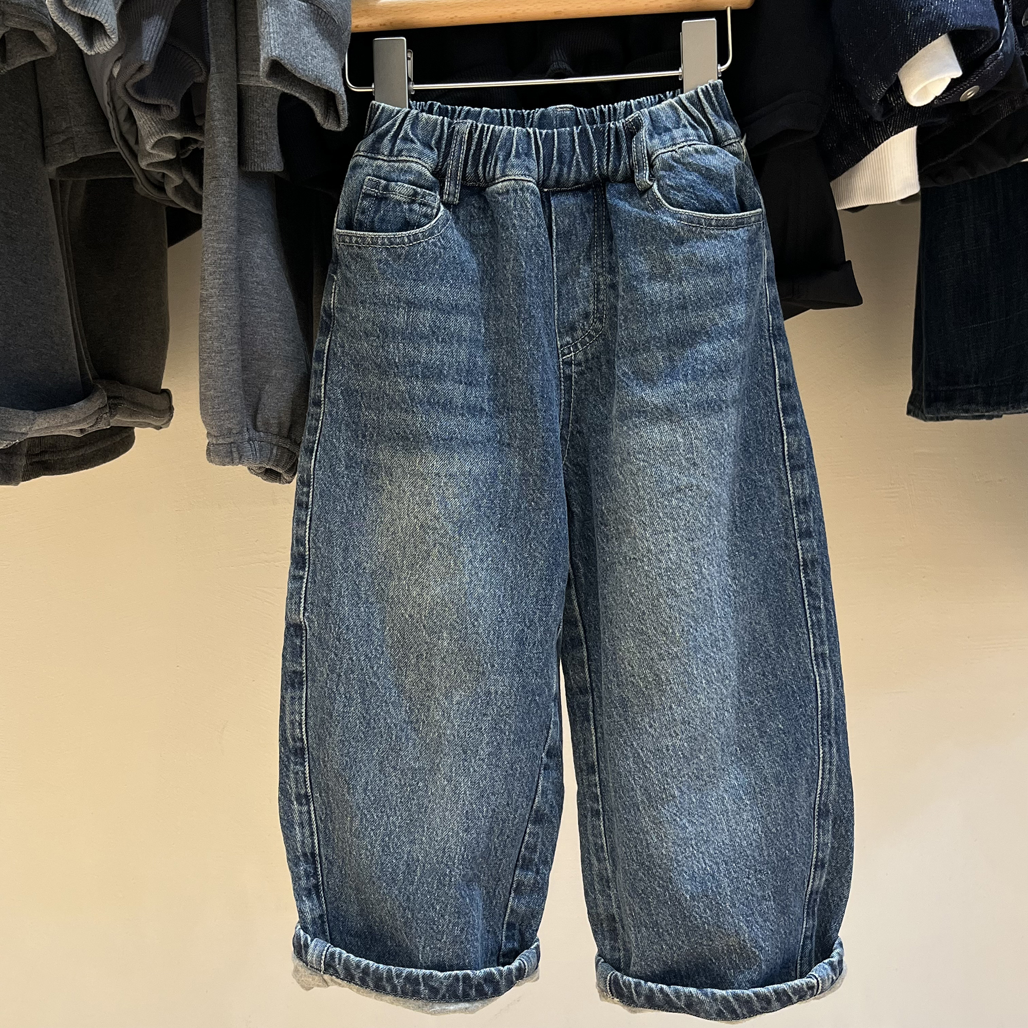 简历童装儿童韩版加厚蓝色牛仔裤