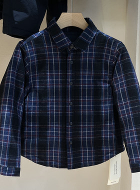 简历童装男童蓝色格子衬衫领棉服