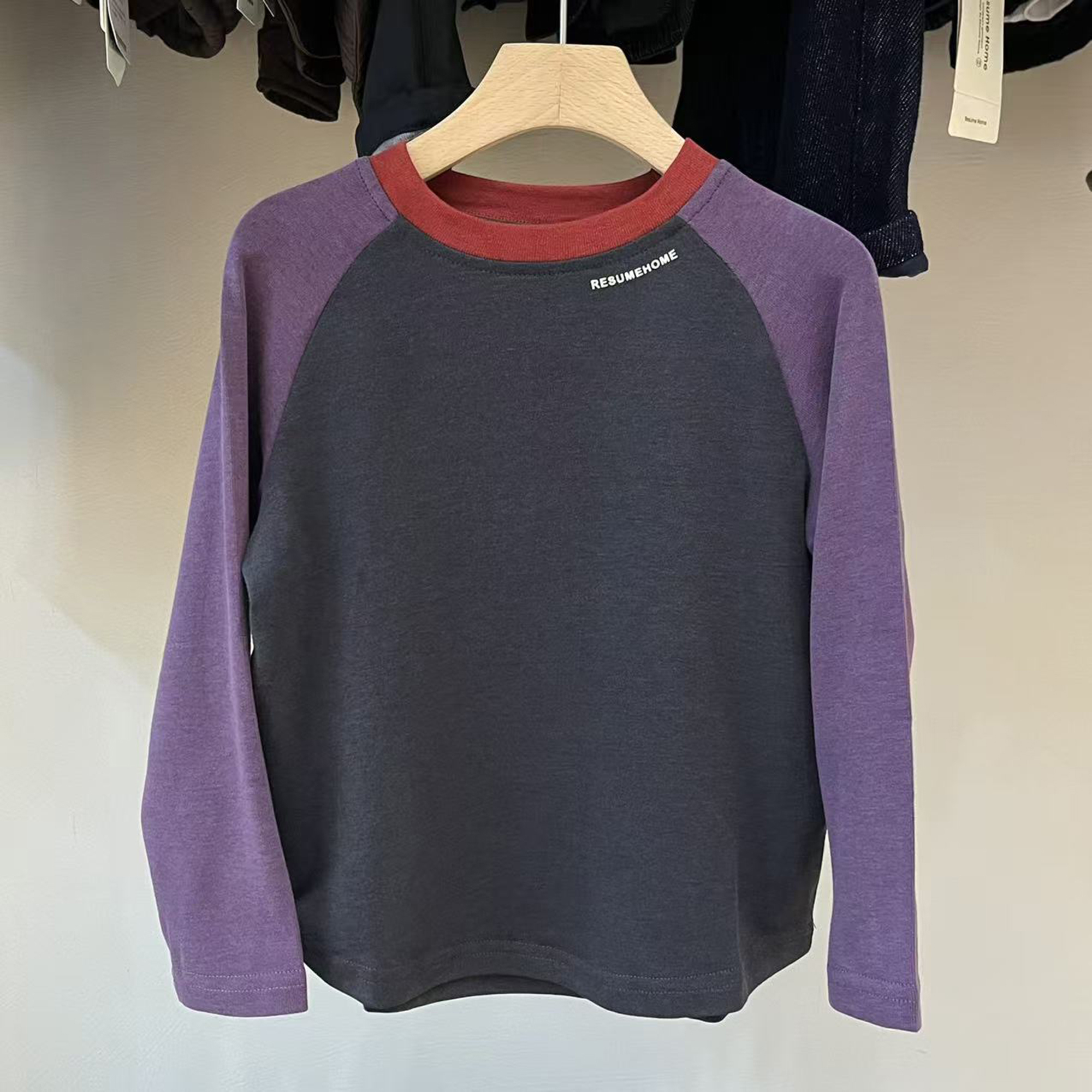 简历家软糯长袖字母拼色儿童T恤