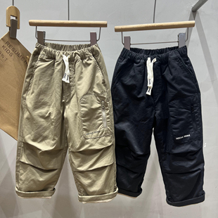 RESUMEHOME简历家2024冬季新款儿童薄绒长裤童装系带加绒休闲裤