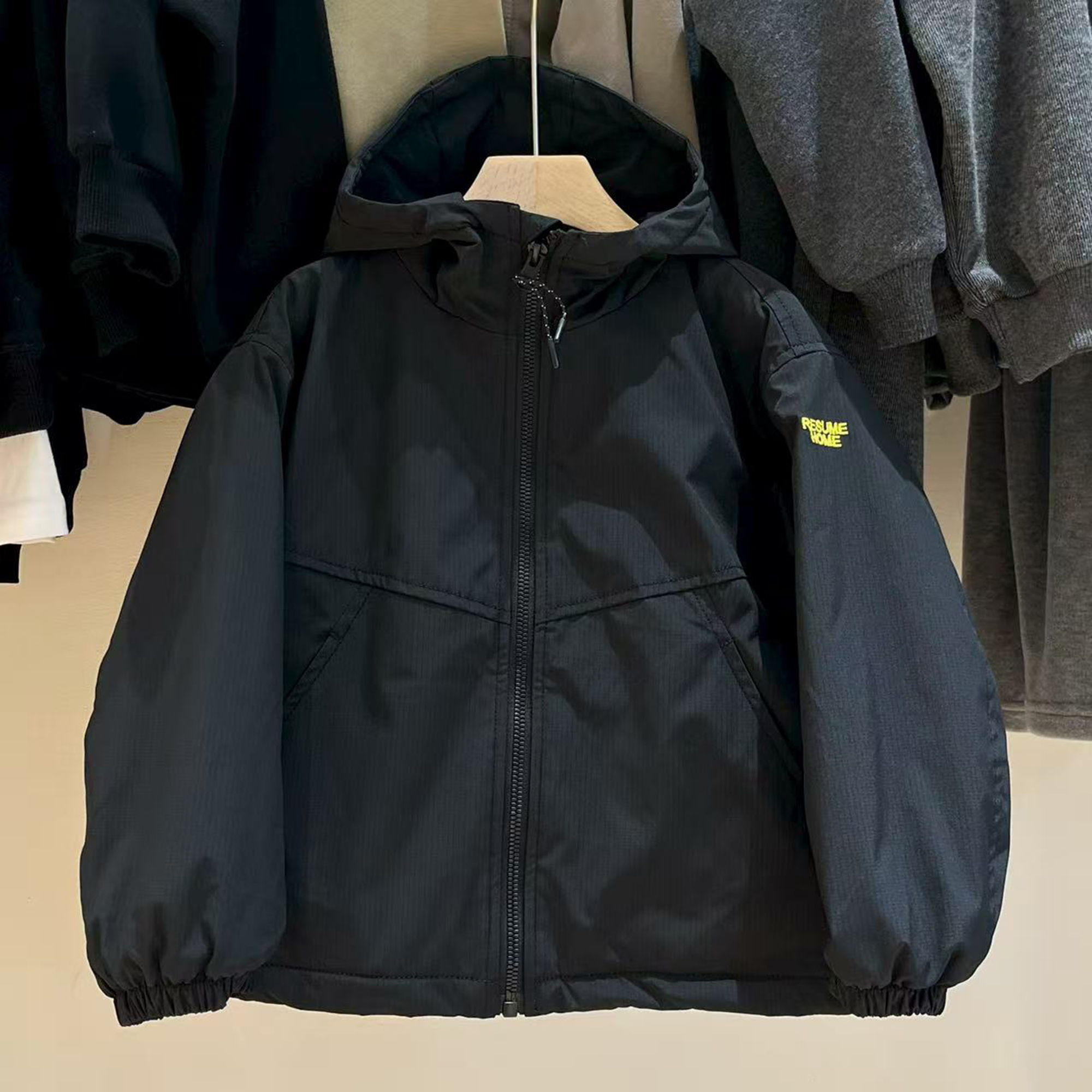 2025冬季新款黑色加绒厚棉衣外套