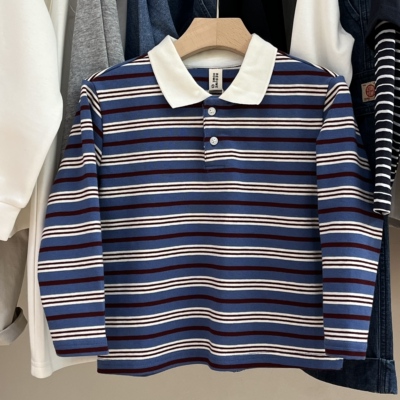 简历童装春季条纹POLO长袖T恤