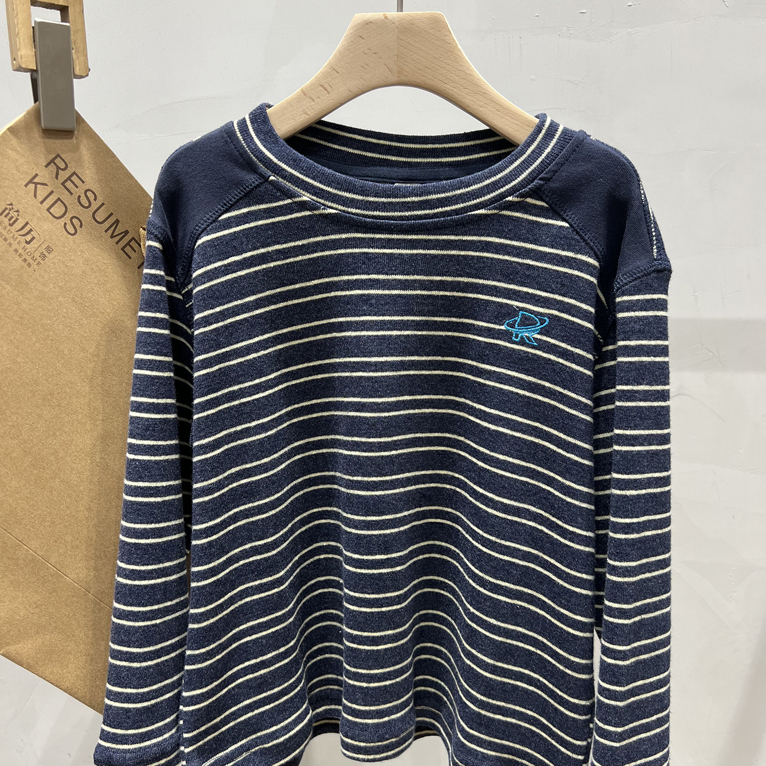 2025秋季新款男女童宽松蓝色T恤