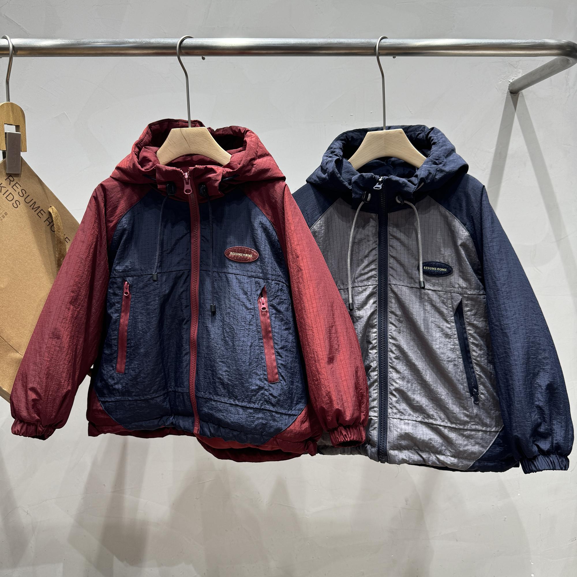 简历家冬季拼色儿童棉服外套