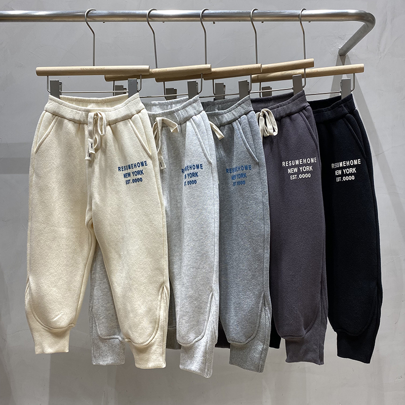 RESUMEHOME简历家2023秋冬新款薄绒字母系带纯棉儿童卫裤运动长裤