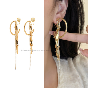 洋气爆款金属方框亮片流苏耳针气质显瘦创意冷淡风蚊香盘无洞耳夹