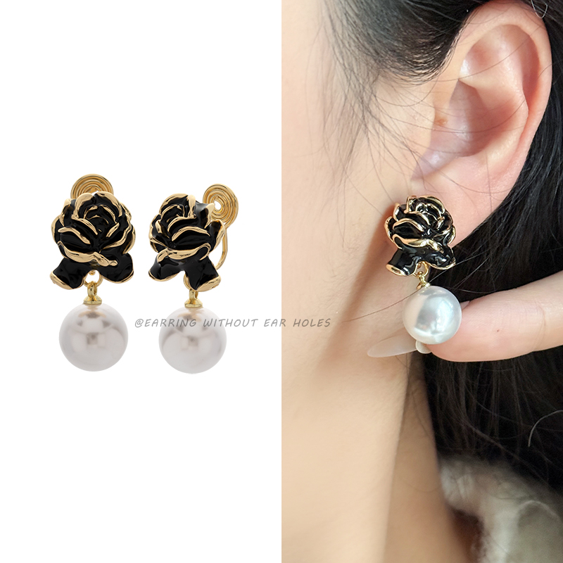 浪漫邂逅黑色玫瑰珍珠蚊香盘耳夹