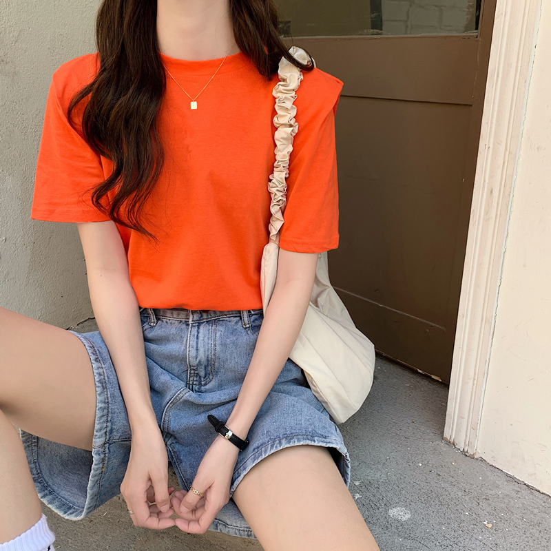 Real price solid color T-shirt women's new simple versatile round neck short sleeve student top