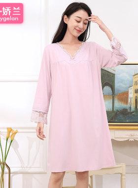 薄款睡裙春夏新款竹纤维甜美蕾丝宽松舒服柔软睡衣裙女家居服女夏